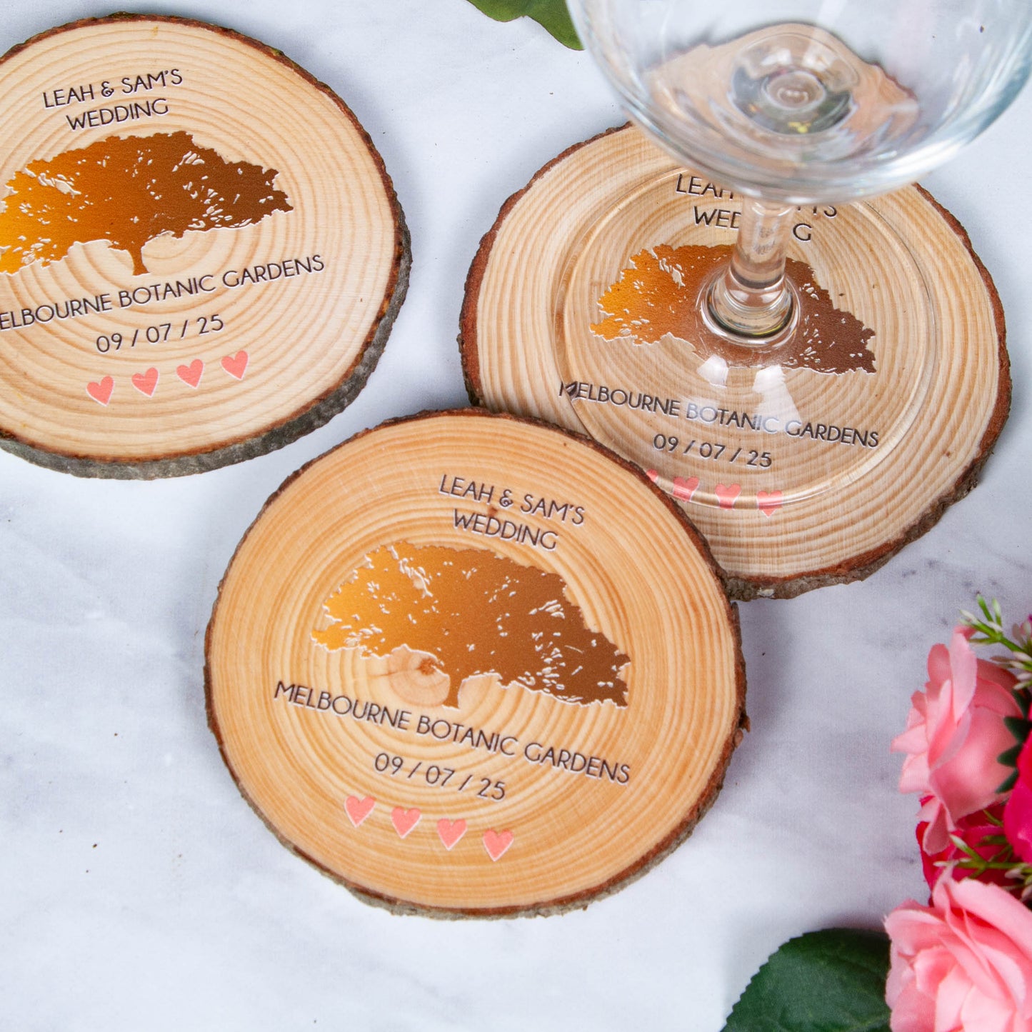 Wooden coasters custom wedding favours