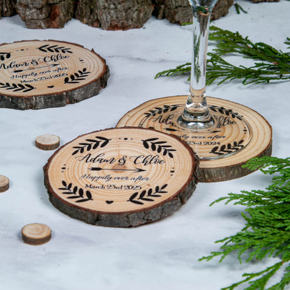 Rustic wood slice coasters for weddings