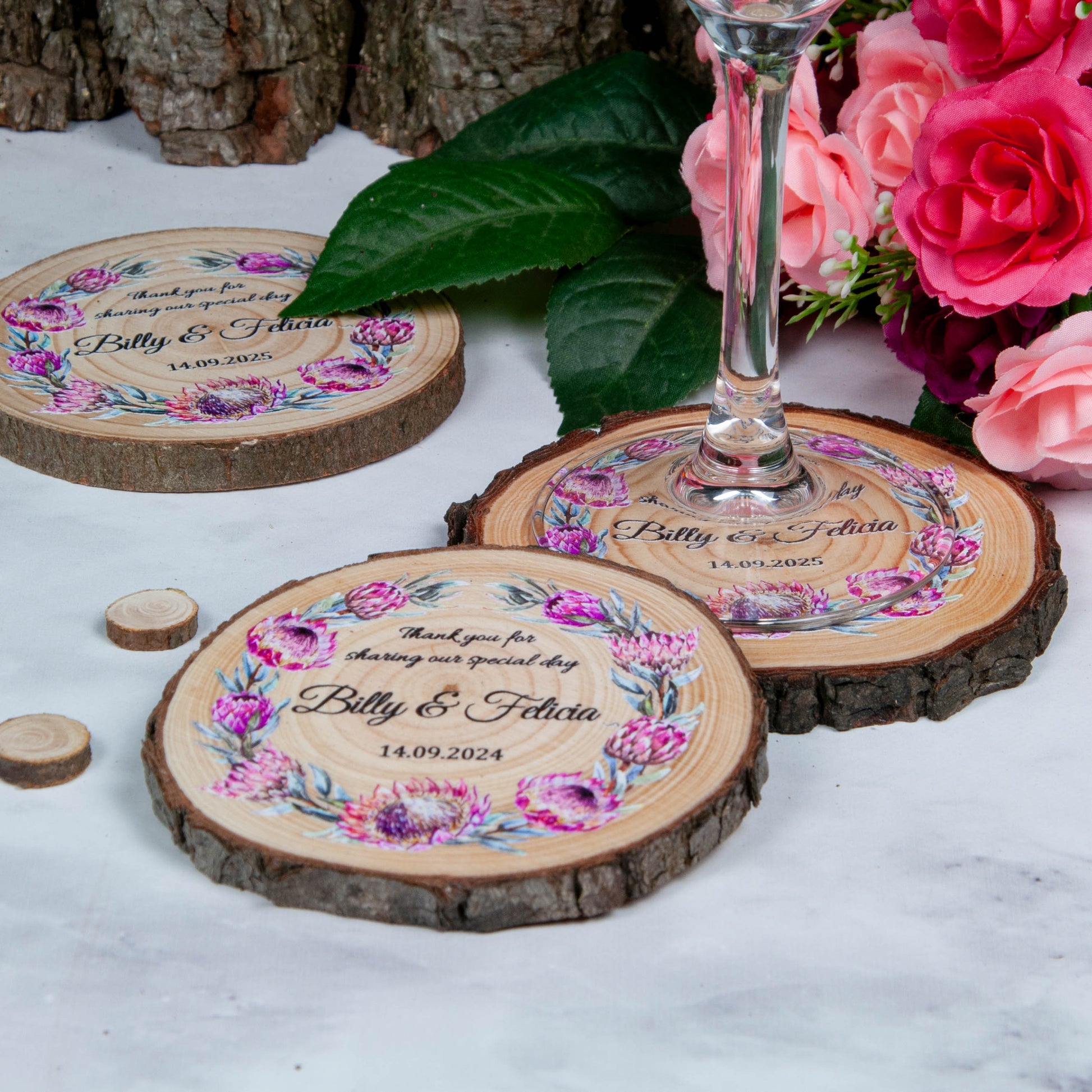 Australian protea wedding favour coasters