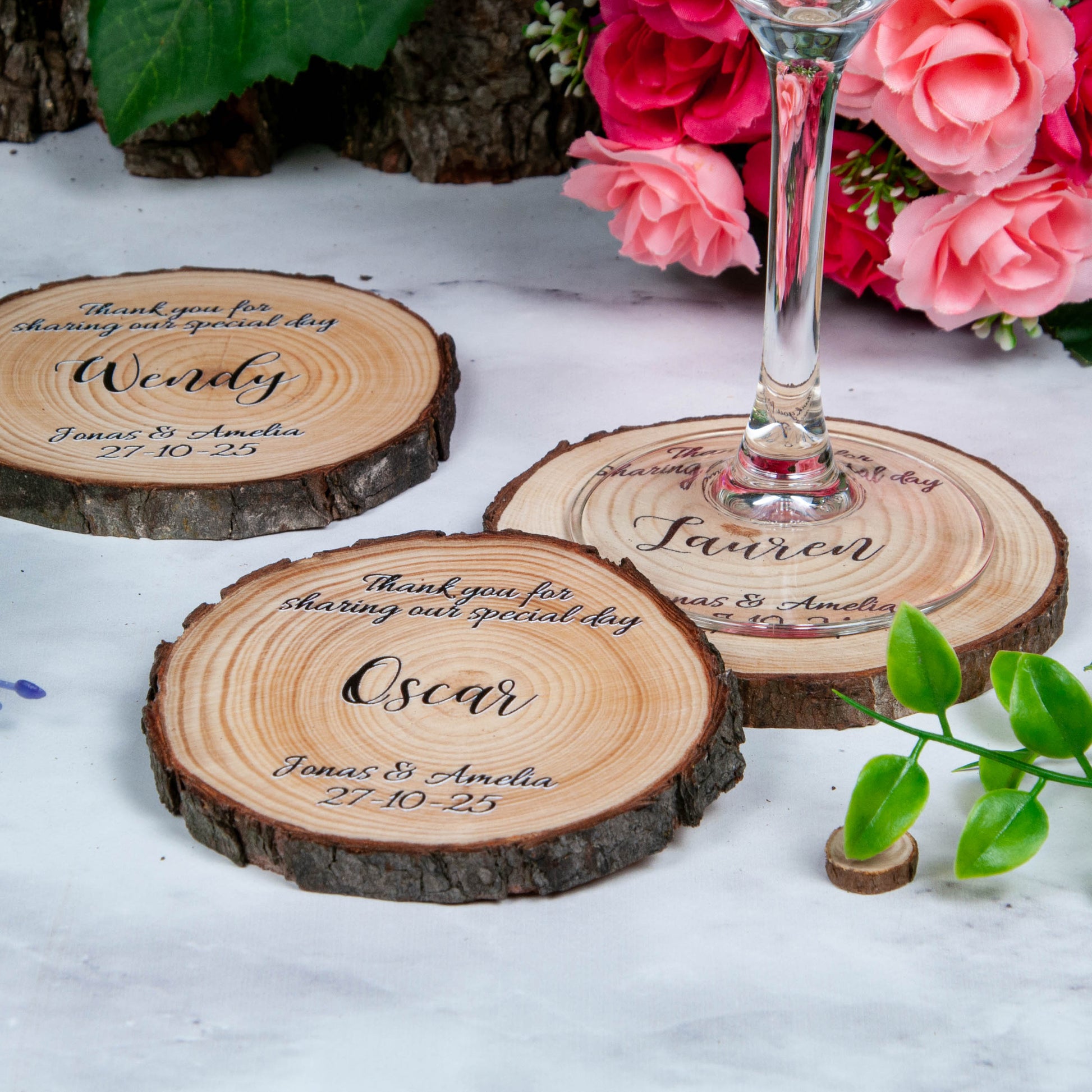 Wedding Forest wood slice coasters