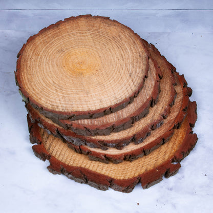 Stack of wood slice centerpieces