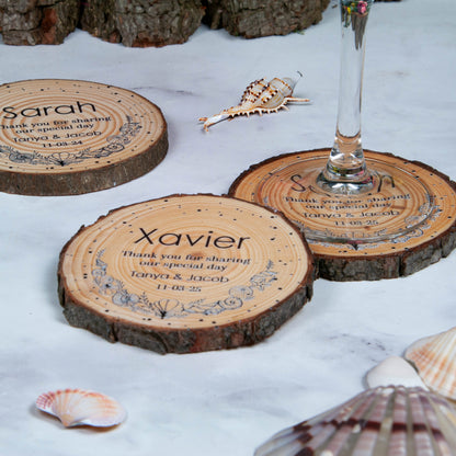 Nautical theme wood slice wedding favour coasters