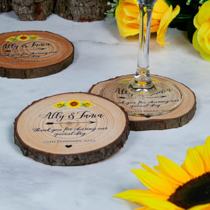 Bright and cheerful sunflower wedding favour coasters