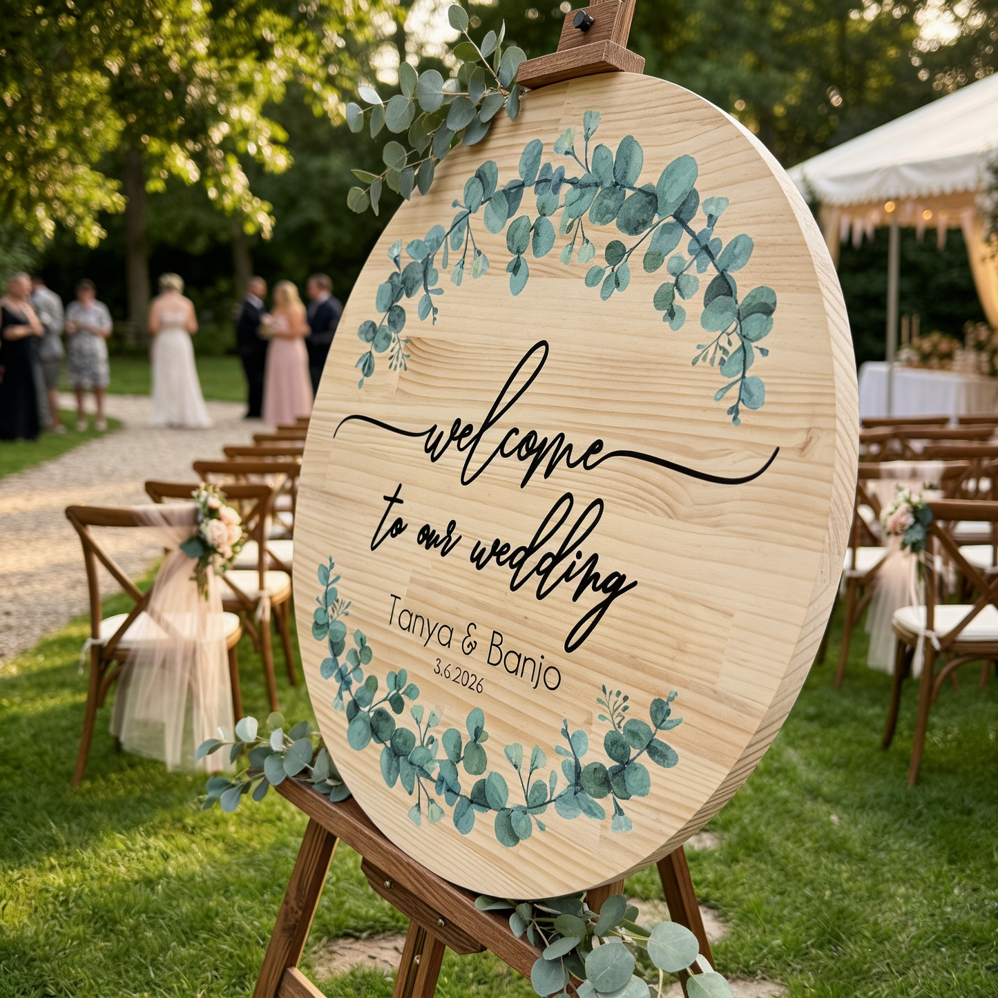 Personalised Wooden Wedding Welcome Sign (60cm)